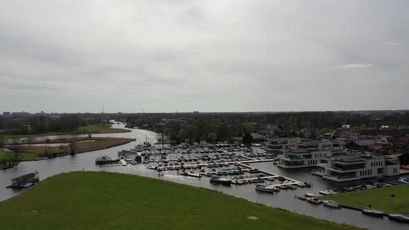 Aerial Wide View Of Boat Parking Lot And Green