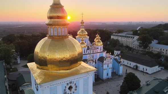 Aerial View of St. Michael's Golden-Domed Monastery in the Morning. Kyiv, Ukraine alt