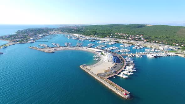 Aerial view of beautiful modern marine of Sukosan, Croatia alt