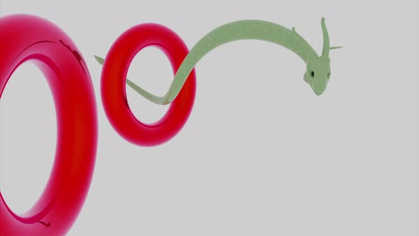 Magical fairytale asian dragon flying through rings isolated on a white background alt