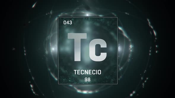Technetium as Element 43 of the Periodic Table on Grey Background in Spanish Language
