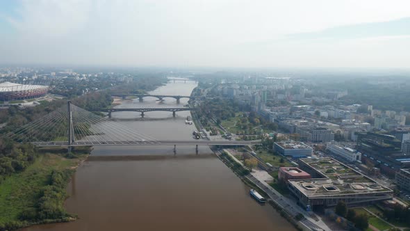 Aerial View of Various Bridges Crossing Vistula River in Town alt