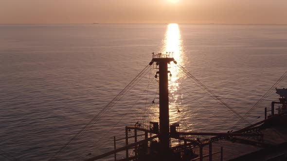 The Ship Ran Aground. Environmental Pollution at Sea. Aerial View. Grounded Ship. Drone Footage