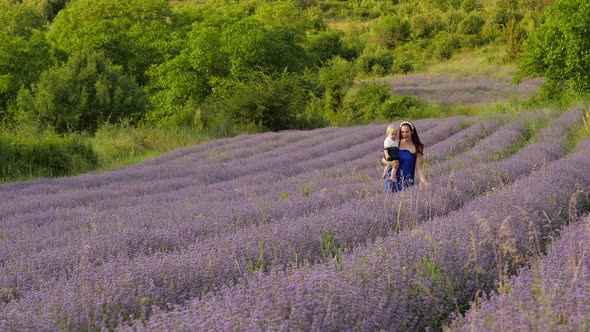 Mother and Son in Lavender Fields