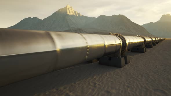 A pipeline running through the scenic desert during beautiful sunset. 4K HD alt