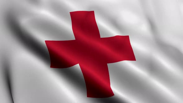 Realistic Fabric Texture Satin Red Cross Flag Background Video Waving in Wind alt