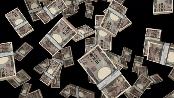 Japan Yen 10000 banknote packs falling loop
