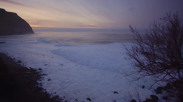 Rocky Atlantic ocean coast at dusk