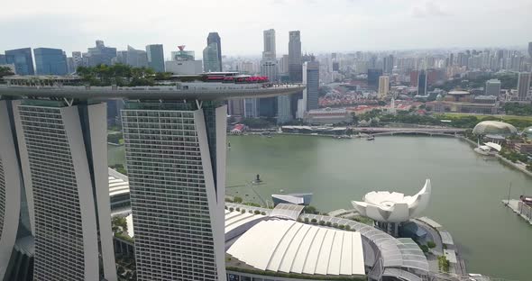 Marina Bay Sands Aerial Filming, Drone's Going Around the Hotel Showing the District, Singapore