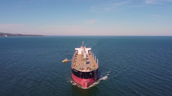 Large General Cargo Ship Tanker Bulk Carrier Aerial View alt