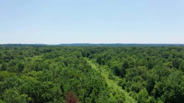 Drone Ascends over Green trees to reveal beautiful Potomac River in Maryland USA alt
