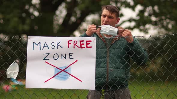 The Area Is Free From Wearing Masks. Anti Masks Concept, Covid Skeptics and Their Protest. The alt