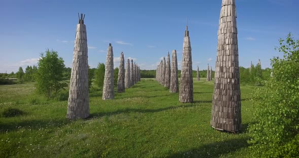 Art object in the Kaluga region, Russia. Aerial alt