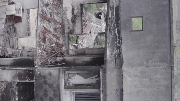 Vertical Video of Borodyanka Ukraine  Destroyed Building During the War alt