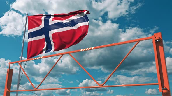 Swing Arm Road Barrier and Flag of Norway
