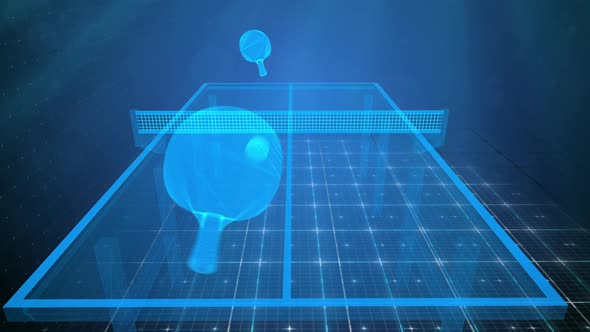 Holographic 3D animation of table tennis game. POV of futuristic racket ...