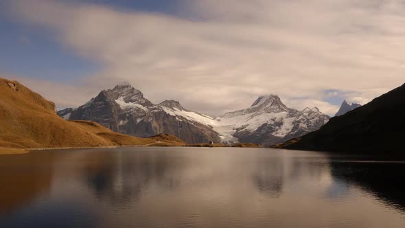 Picturesque View on Bachalpsee Lake in Swiss Alps Mountains