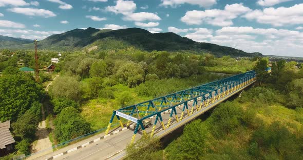 Panoramic Aerial drone view of small town