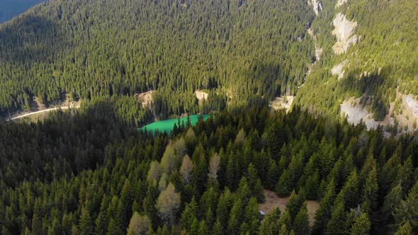 Mountain lake with turquoise water and green trees. Mountains, forest and lake. alt