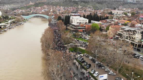 Aerial View Demonstration Parade In Tbilisi On 9th April, 2021 alt
