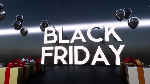 Black Friday, Gifts and Balloons, Black Background