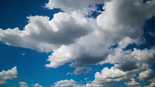 Mixed White Clouds on Blue Sky Background Cloudscape Time Lapse Above Horizon Direction