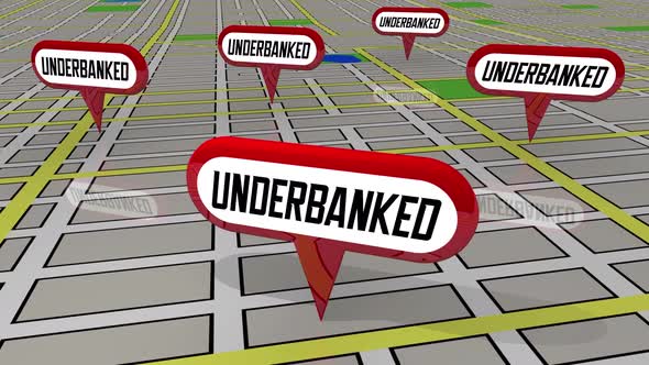Underbanked Map Pins Areas Not Served By Financial Banks 3d Animation alt