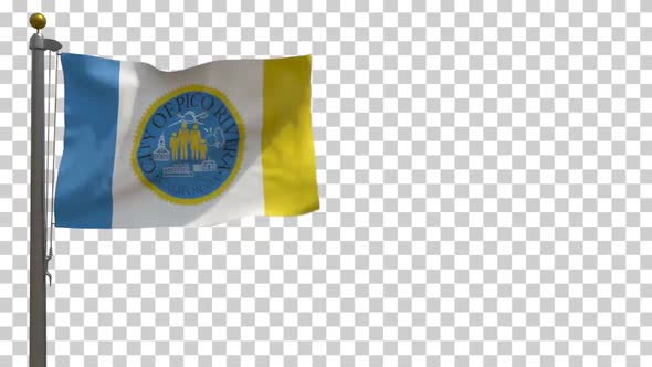 Pico Rivera City Flag (California, USA) on Flagpole with Alpha Channel - 4K