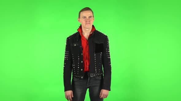 Guy Strictly Gesturing with Hands Crossed Making X Shape Meaning Denial Saying NO. Green Screen alt