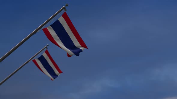 Thailand  Flags In The Blue Sky - 4K