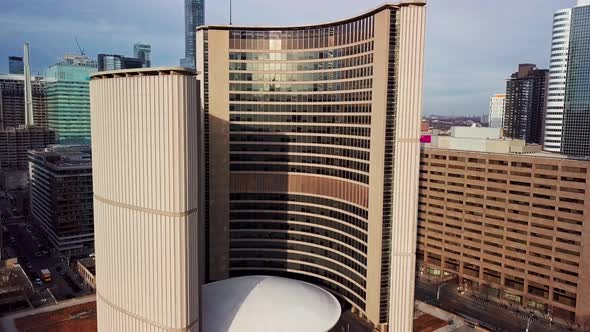 Stunning Modern Architecture of Toronto City Hall at Sunset, Drone Wide alt