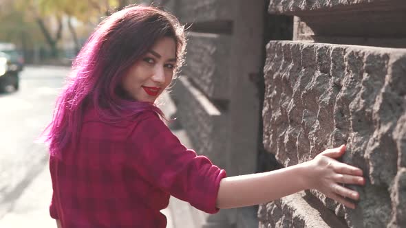 Fashionable Smiling Woman Walking alt