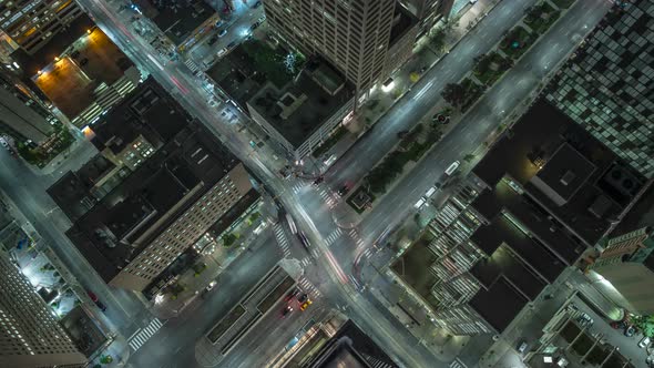 Downtown City Night Time Lapse Birds Eye View Of Traffic