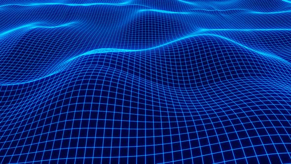Abstract Modern Grid Neon Blue Wave Effect Animation Background