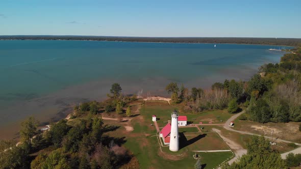 Tawas Point Lighthouse On Lake Huron, Aerial View