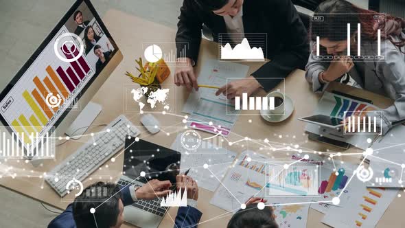 Creative Visual of Business People in a Corporate Staff Meeting on Video Call alt