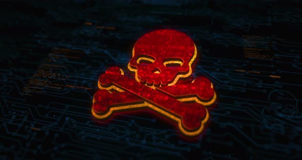 Skull pirate and online cyberattack symbol digital concept alt
