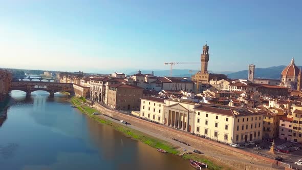 Aerial View. Florence Ponte Vecchio Bridge and City Skyline in Italy. Florence Is Capital City of alt