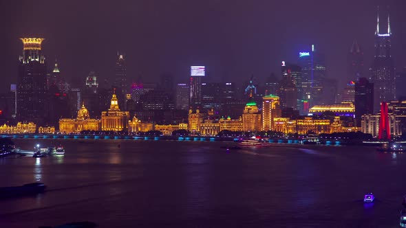 Shanghai Waitan Area Reflected in Huangpu in China Timelapse alt