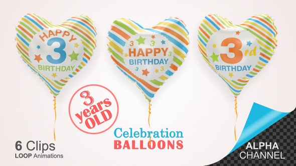 3rd Birthday Celebration Helium Balloons / Three Years Old