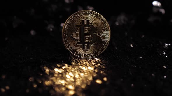 Gold Bitcoin Btc Coin Lies on Silver Background alt
