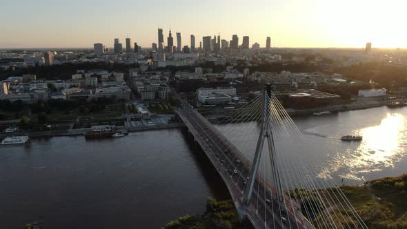 Aerial view of Holy Cross Bridge (Swietokrzyski Bridge) in Warsaw, Poland alt