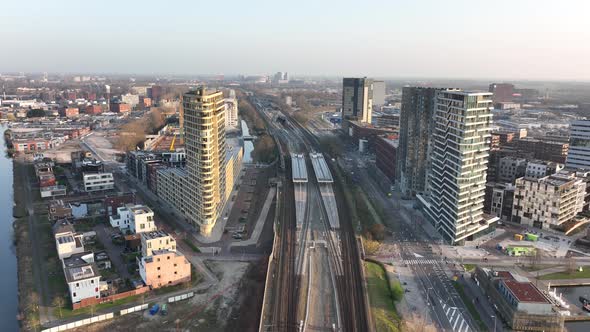Amsterdamn Amstel Urban City Aerial Drone View Transportation and Urban Residential Construction alt