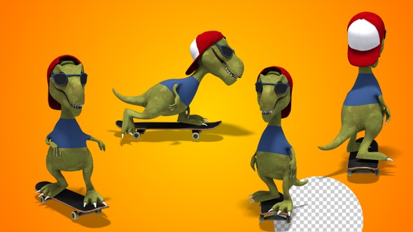 Tyrannosaur Rex Rides On Skateboard (4-Pack)