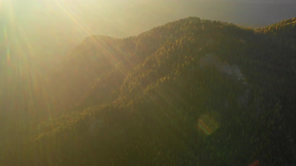Sunrise in the Province of Bolzano, Dolomites. Bird's-eye View of Mountains and Valleys