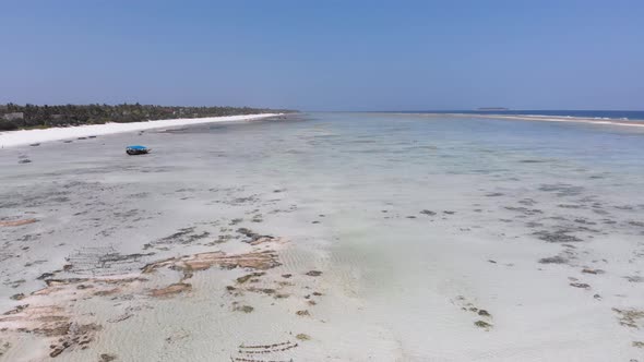 Ocean at Low Tide Aerial View Zanzibar Shallows of Coral Reef Matemwe Beach alt