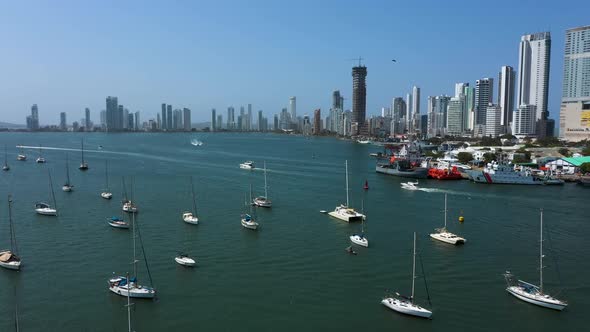 Aerial View of the Marina in a Beautiful Bay in Cartagena Colombia