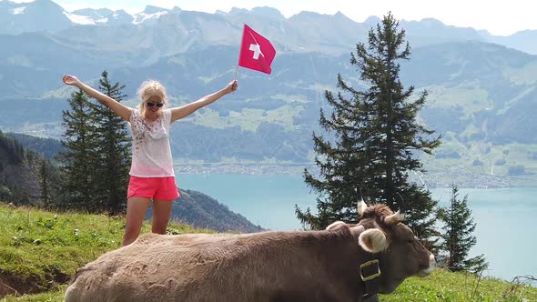 Woman with Cow Switzerland alt
