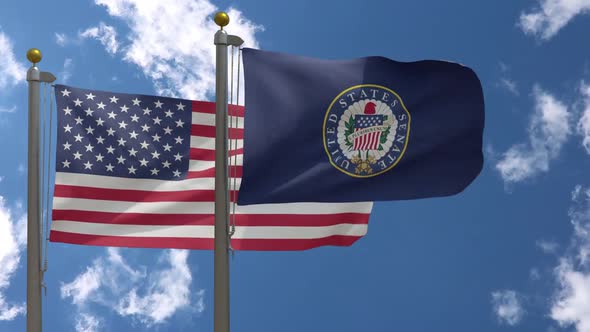 Usa Flag Vs United States Senate Flag  On Flagpole alt