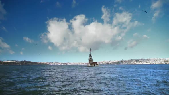 8K Historical Maiden's Tower on the Bosphorus Istanbul Turkey